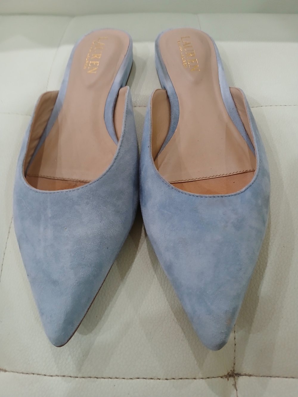 Lauren Ralph Lauren Light Blue Suede Pointed-Toe Mules